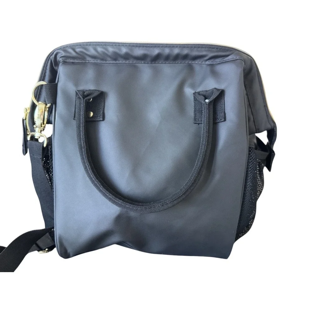 Kyreen Cooler Lunch Bag Unisex‎ OS Black Nylon Crossbody Top Handle Gold Zip